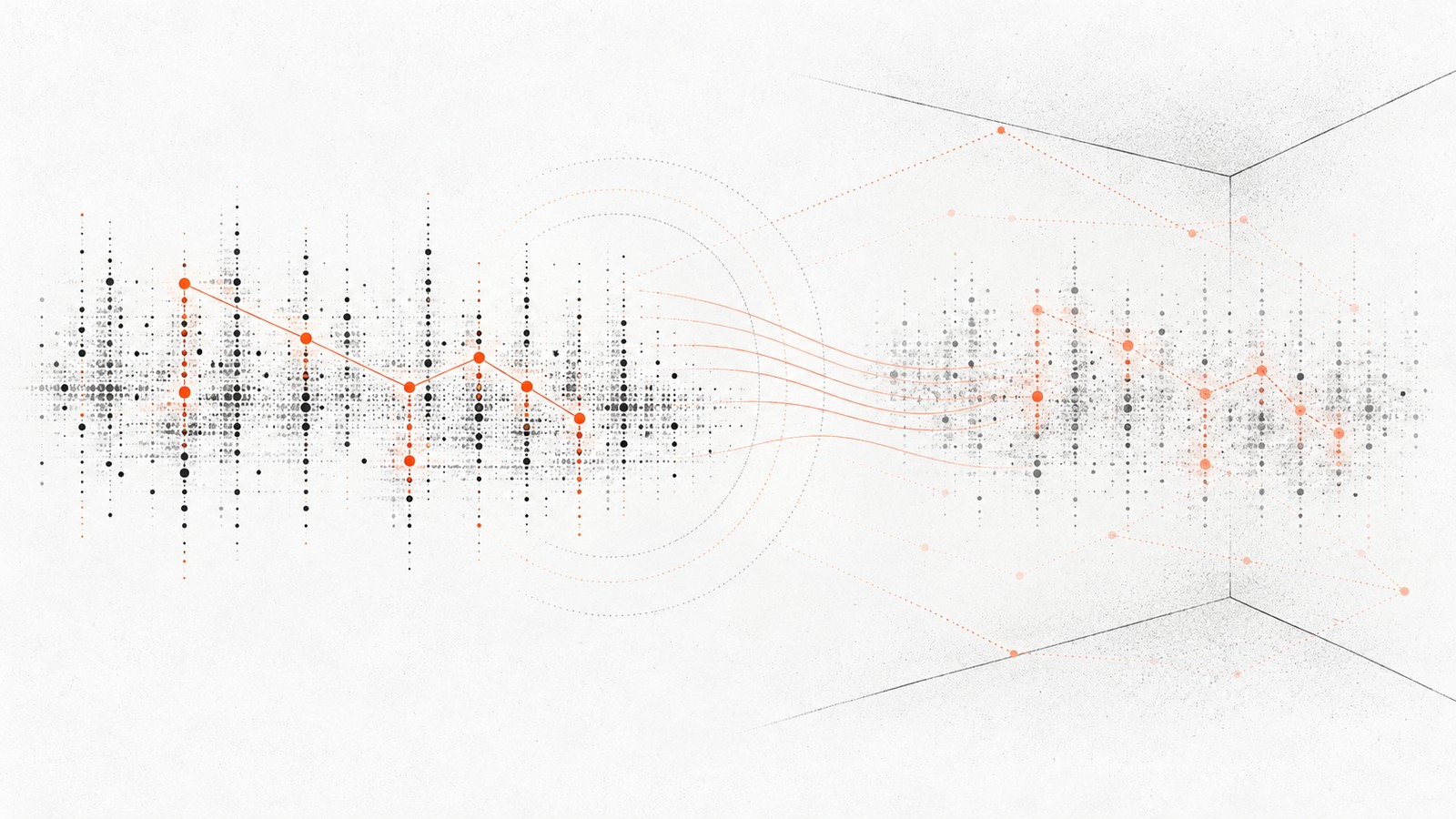 A spectrogram reduced to a constellation of peaks, matched against a distorted copy heard across a room