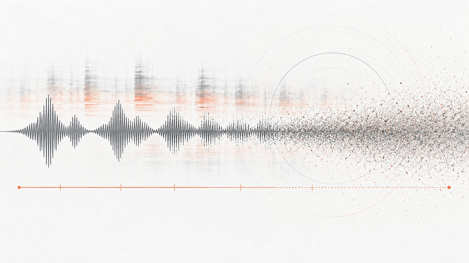 A clean speech waveform dissolving into noise from left to right